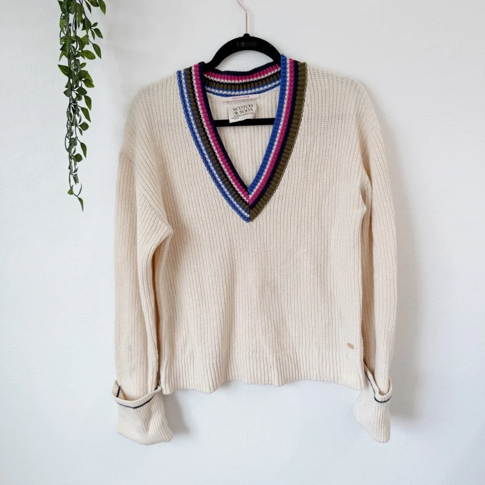 Scotch & Soda V-Neck Crochet Sweater Sz M - Picture 2 of 6